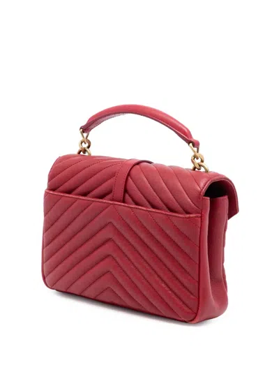 Pre-owned Saint Laurent 2017 Medium Chevron Sheepskin Monogram College Satchel In Red