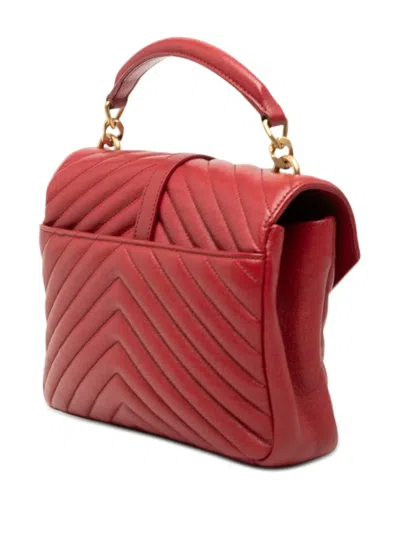 Pre-owned Saint Laurent 2017 Medium Chevron Sheepskin Monogram College Satchel In Red