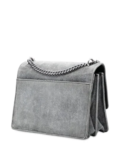 Pre-owned Saint Laurent 2017 Medium Denim Monogram Sunset Crossbody Bag In Gray