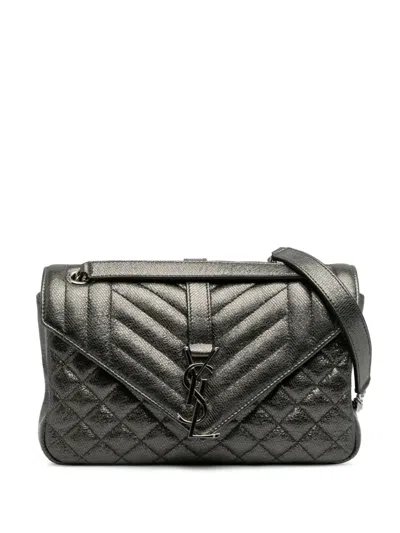 Pre-owned Saint Laurent 2017 Medium Iridescent Calfskin Triquilt Monogram College Bag Shoulder Bag