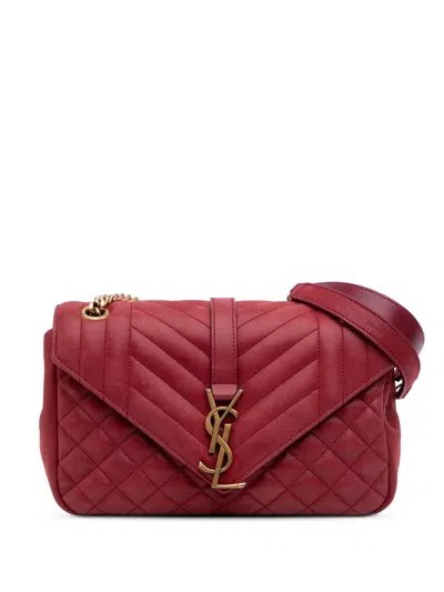 Pre-owned Saint Laurent 2017 Medium Iridescent Calfskin Triquilt Monogram College Bag Shoulder Bag In Red