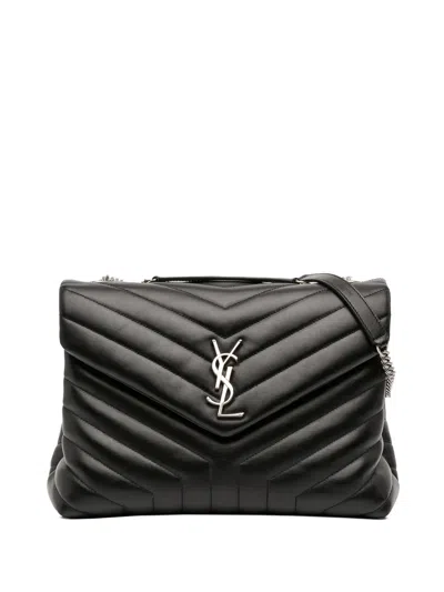 Pre-owned Saint Laurent 2017 Medium Matelasse Leather Loulou Shoulder Bag In Black