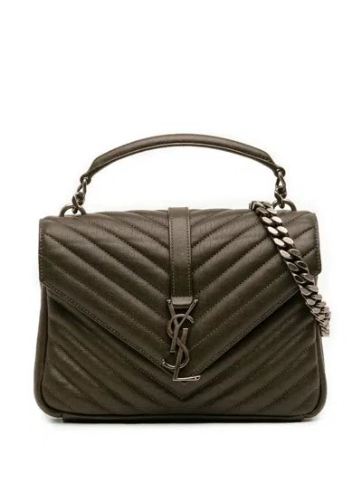 Pre-owned Saint Laurent 2017 Medium Quilted Chevron Sheepskin College Satchel In Brown