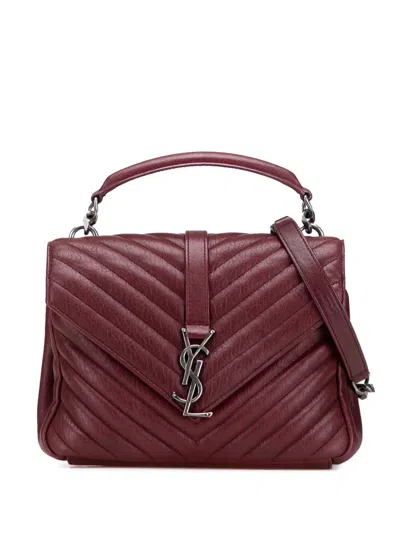Pre-owned Saint Laurent 2017 Medium Quilted Chevron Sheepskin College Satchel In Red