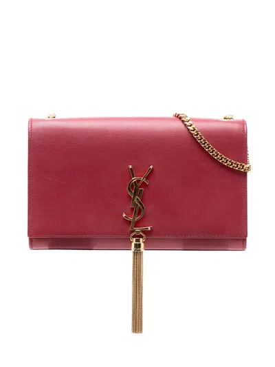 Pre-owned Saint Laurent 2017 Medium Smooth Calfskin Classic Monogram Kate Tassel Crossbody Bag In Red