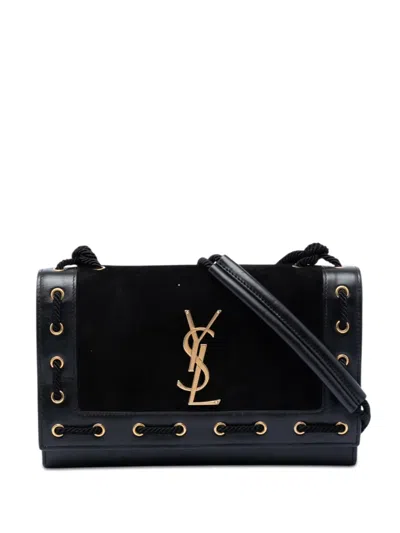 Pre-owned Saint Laurent 2017 Medium Suede Rope Stitch Kate Crossbody Bag In Black