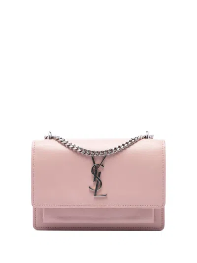 Pre-owned Saint Laurent 2017 Mini Calfskin Monogram Sunset Wallet On Chain Crossbody Bag In Pink