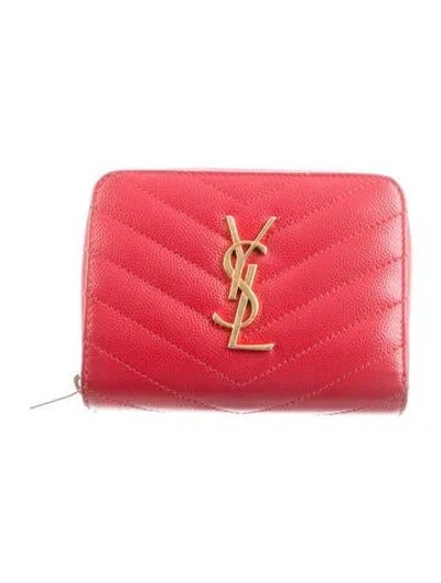 Pre-owned Saint Laurent 2017 Monogram Cassandre Compact Wallet In Red