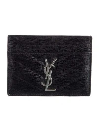 Pre-owned Saint Laurent 2017 Monogram Matelassé Cardholder Card Holder In Black