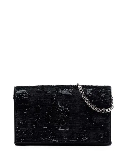 Pre-owned Saint Laurent 2017 Sequin Monogram Kate Wallet On Chain Crossbody Bag In Black