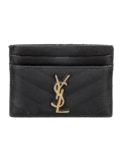 Pre-owned Saint Laurent 2017 Signature Logo Card Holder In Black