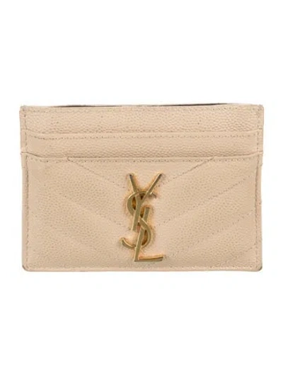 Pre-owned Saint Laurent 2017 Signature Logo Card Holder In Neutral