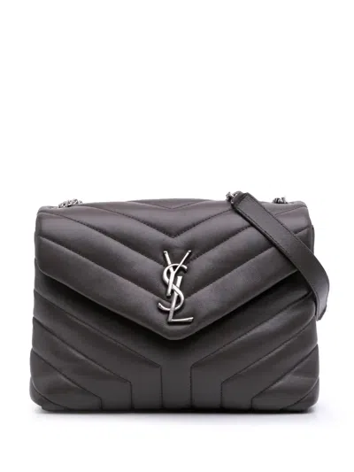 Pre-owned Saint Laurent 2017 Small Calfskin Monogram Loulou Shoulder Bag In Gray