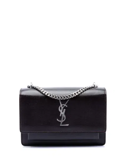 Pre-owned Saint Laurent 2017 Small Calfskin Monogram Sunset Crossbody Bag In Brown