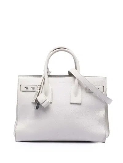 Pre-owned Saint Laurent 2017 Small Grained Calfskin Supple Sac De Jour Satchel In White