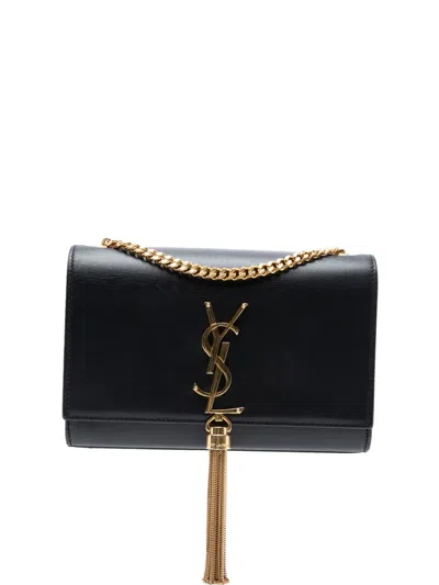 Pre-owned Saint Laurent 2017 Small Leather Monogram Kate Tassel Crossbody Bag In Black