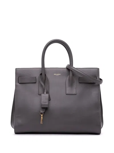 Pre-owned Saint Laurent 2017 Small Leather Sac De Jour Satchel In Grey