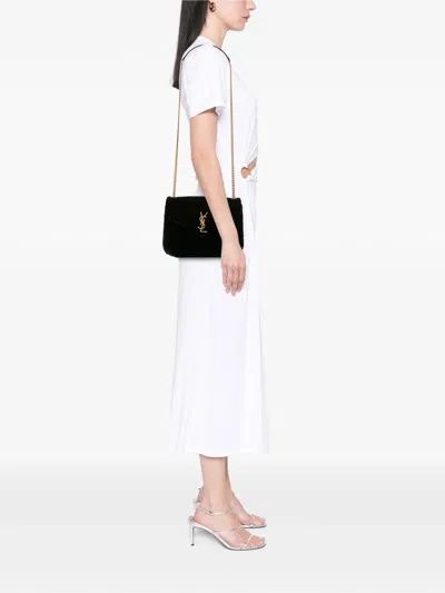 Pre-owned Saint Laurent 2017 Small Matelasse Velvet Monogram Loulou Crossbody Bag In Black