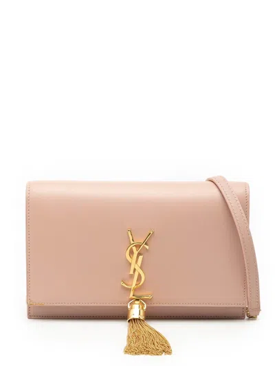 Pre-owned Saint Laurent 2017 Smooth Calfskin Monogram Kate Tassel Wallet On Chain Crossbody Bag In Pink