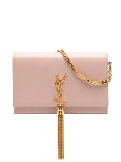 Pre-owned Saint Laurent 2017 Smooth Calfskin Monogram Kate Tassel Wallet On Chain Crossbody Bag In Pink
