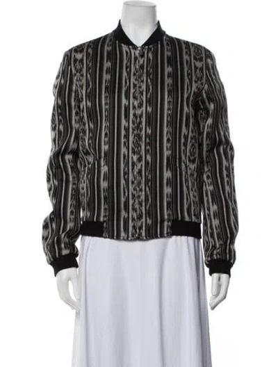 Pre-owned Saint Laurent 2017 Striped Bomber Jacket In Black/neutrals