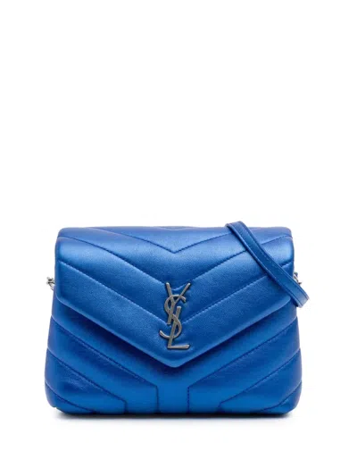 Pre-owned Saint Laurent 2017 Toy Metallic Calfskin Loulou Crossbody Bag In Blue