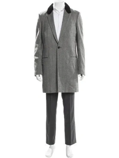 Pre-owned Saint Laurent 2017 Tweed Pattern Overcoat In Gray
