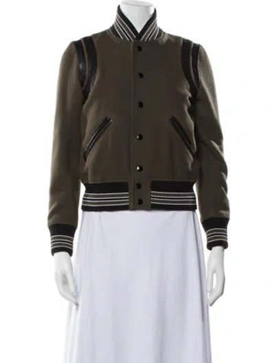 Pre-owned Saint Laurent 2017 Virgin Wool Bomber Jacket In Green