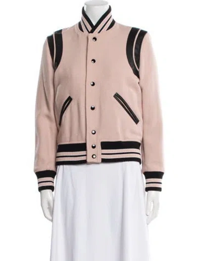 Pre-owned Saint Laurent 2017 Virgin Wool Bomber Jacket In Pink