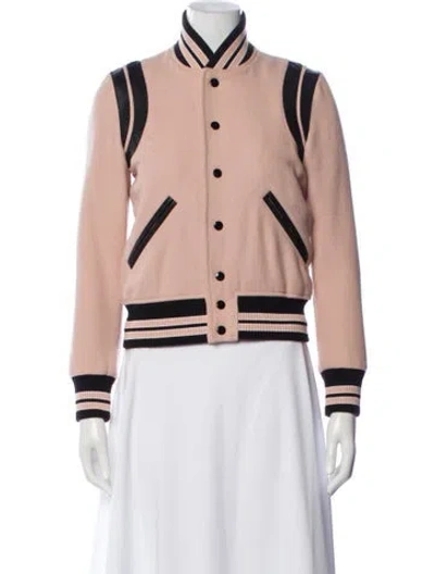 Pre-owned Saint Laurent 2017 Virgin Wool Bomber Jacket In Pink