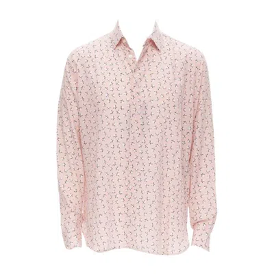 Pre-owned Saint Laurent 2018 100% Silk Pink White Star Print Long Sleeve Shirt Eu38 S