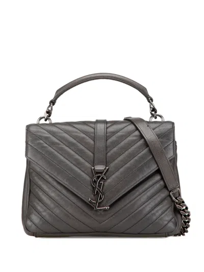 Pre-owned Saint Laurent 2018-2024 Medium Monogram Chevron Sheepskin College Satchel In Grey