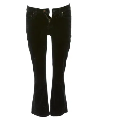 Pre-owned Saint Laurent 2018 Black Cotton Blend Velvet Mid Waist Flare Cropped Pants 25"