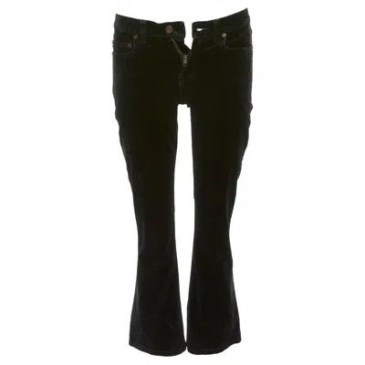 Pre-owned Saint Laurent 2018 Black Cotton Blend Velvet Mid Waist Flare Cropped Pants 25"
