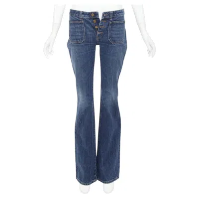 Pre-owned Saint Laurent 2018 Blue Washed Denim Patch Pocket Mid Waist Flare Leg Jeans 27"