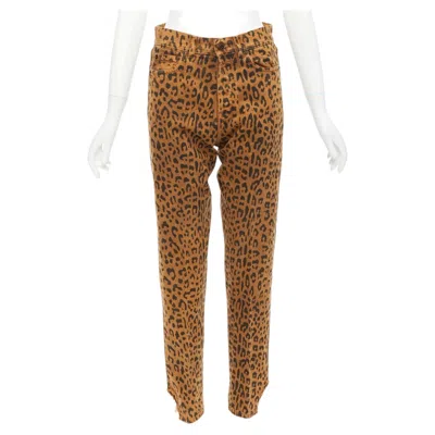 Pre-owned Saint Laurent 2018 Brown Leopard Animal Print Distressed Hem Jeans 27"