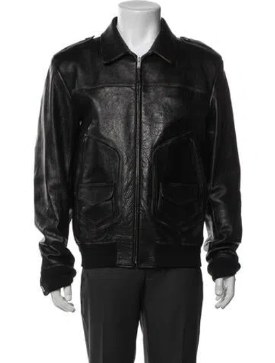 Pre-owned Saint Laurent 2018 Calf Leather Bomber Jacket In Black