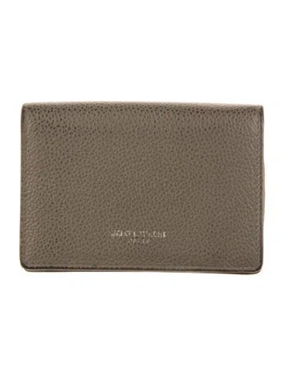 Pre-owned Saint Laurent 2018 Calfskin Card Holder In Gray