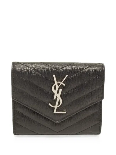 Pre-owned Saint Laurent 2018 Cassandre Matelass Leather Wallet In Black