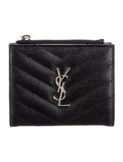 Pre-owned Saint Laurent 2018 Chevron Compact Wallet In Black