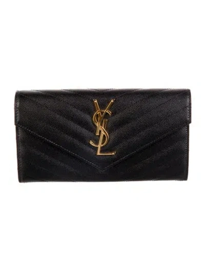 Pre-owned Saint Laurent 2018 Chevron Monogram Fla Bifold Wallet In Black