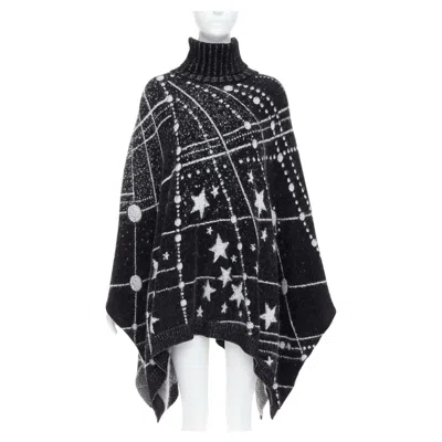 Pre-owned Saint Laurent 2018 Constellation Black White Astrology Intarsia Poncho Cape S