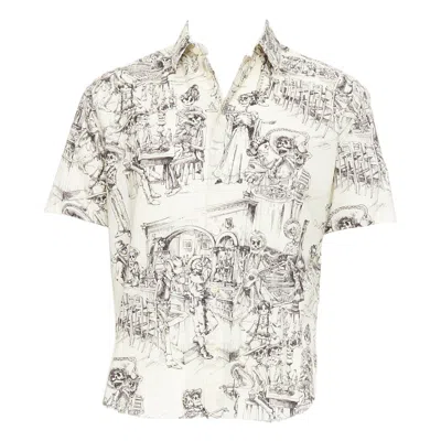 Pre-owned Saint Laurent 2018 Cream Skeleton Western Party Print Hawaiian Shirt Fr38 Xs In White