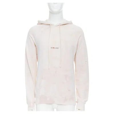 Pre-owned Saint Laurent 2018 Cream Washed Tie Ye Distressed Logo Hoodie S In White