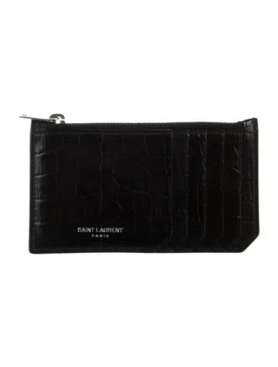 Pre-owned Saint Laurent 2018 Embossed Leather Card Holder In Black