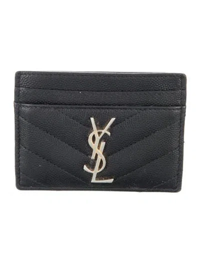 Pre-owned Saint Laurent 2018 Grain De Poudre Matelasse Chevron Card Holder Card Holder In Black