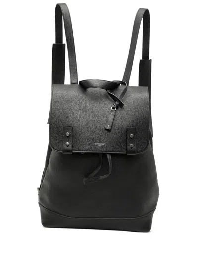 Pre-owned Saint Laurent 2018 Grained Calfskin Sac De Jour Backpack In Black