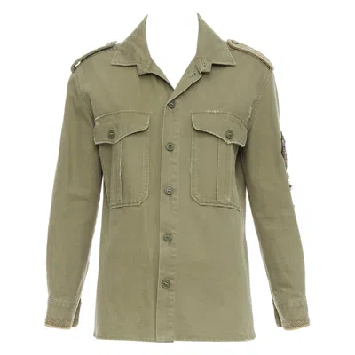 Pre-owned Saint Laurent 2018 Green Cotton Military Charms Badge Over Shirt Fr38 M