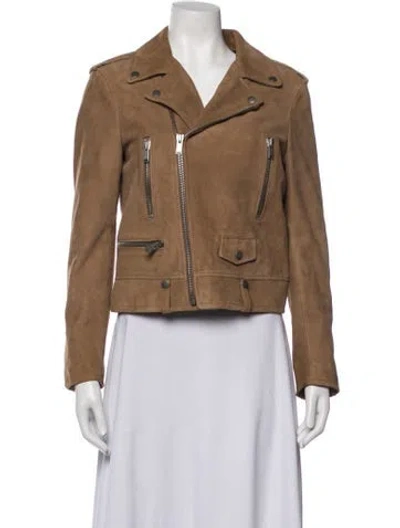 Pre-owned Saint Laurent 2018 Lamb Leather Biker Jacket In Brown