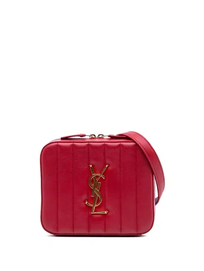 Pre-owned Saint Laurent 2018 Lambskin Matelasse Monogram Vicky Belt Bag In Red